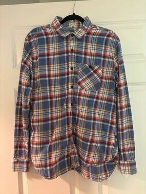 American Eagle Outfitters Men's Blue, Red & Yellow Plaid Button-Down Shirt
